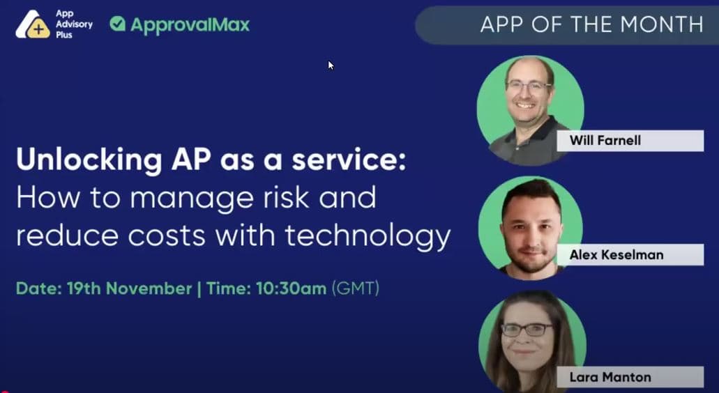 Unlocking AP as a service: How to manage risk and reduce costs with technology with AOTM ApprovalMax logo